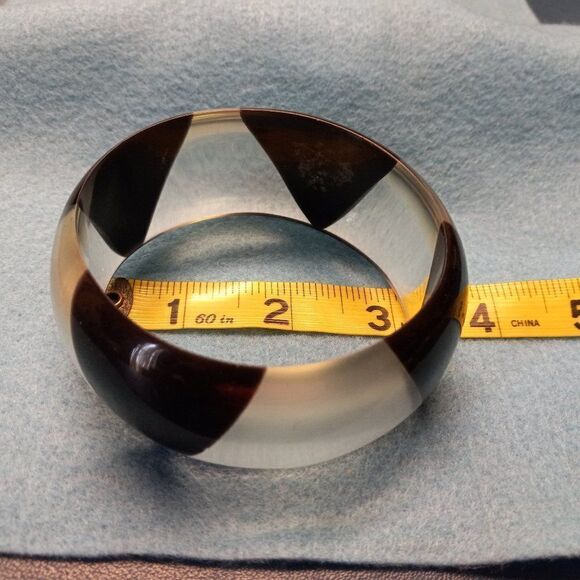 Clear and Black Triangular Design Lucite/Resin/Plastic Cuff Bracelet Granny Chic - Picture 3 of 5
